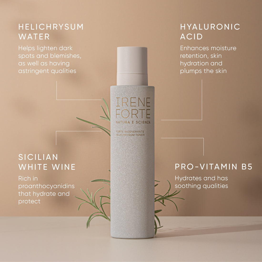 Irene Forte Helichrysum Hydrating Toner product with packaging on a white background