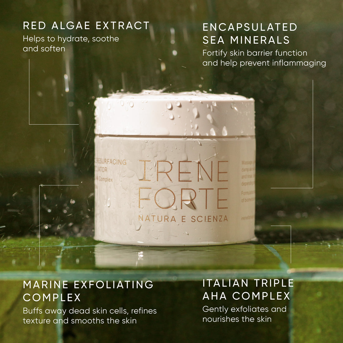 Irene Forte skincare product with pink cream and packaging on a white background