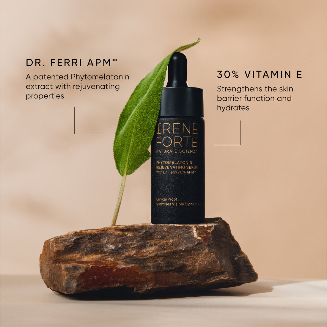 Irene Forte Phytomelatonin Rejuvenating serum bottle and packaging on a white background